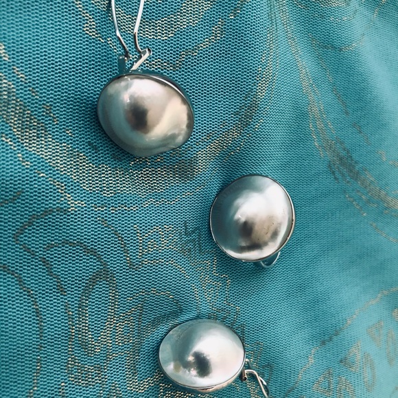 🥰 Mabe Pearl Sterling Silver 925 Ring & Earrings Set Beautiful 😍 - Picture 9 of 17